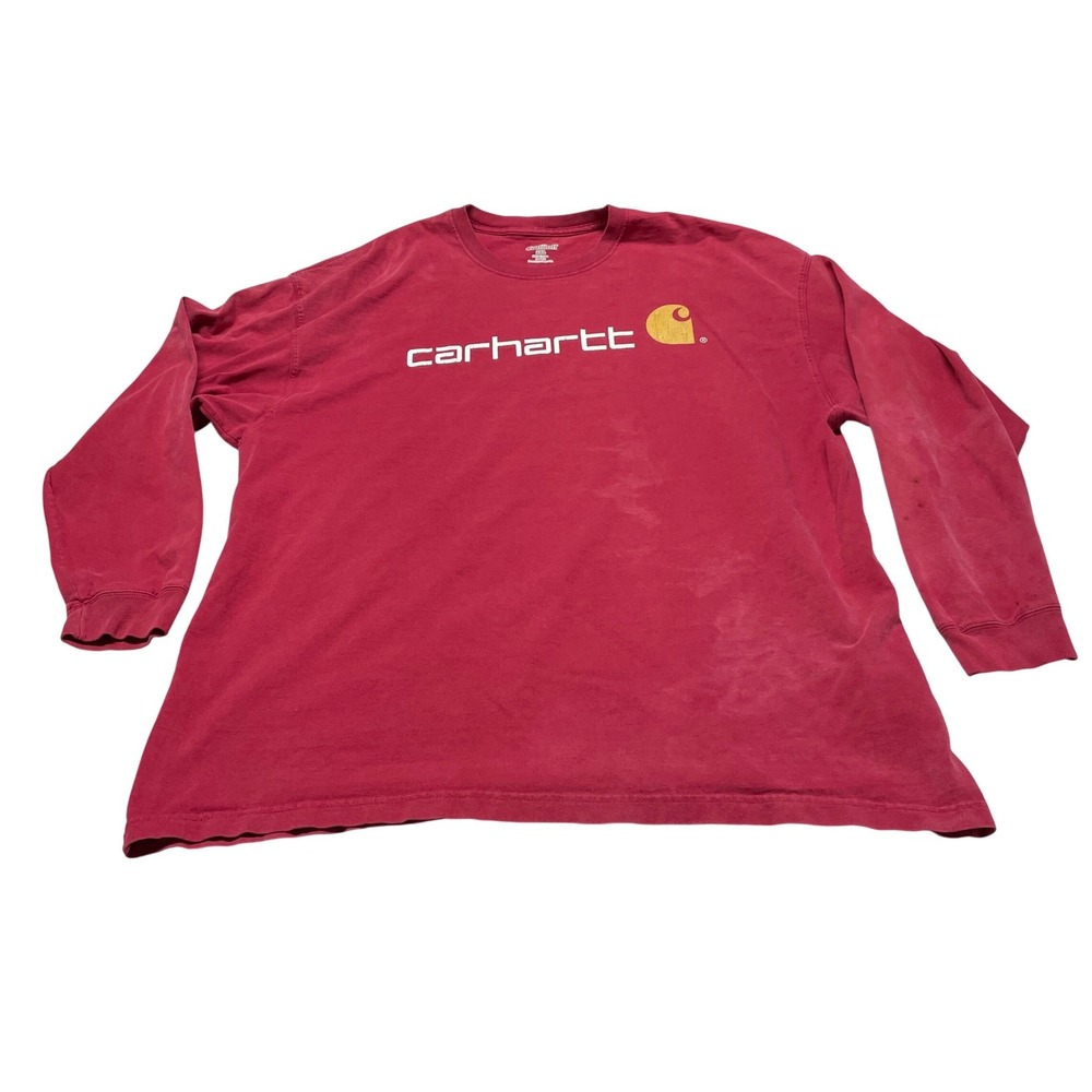 Carhartt Graphic Long Sleeve Shirt‎ Mens 2XL Red Cotton Logo